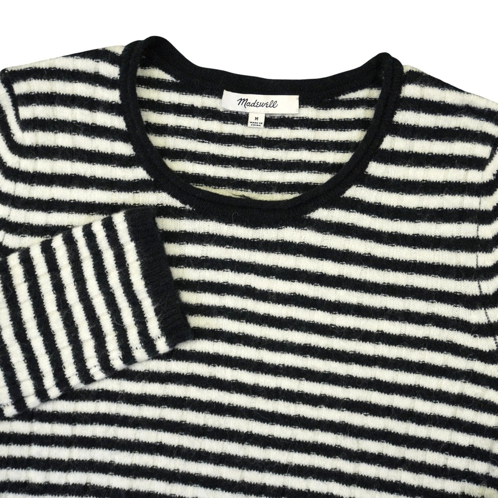 Madewell Sweater Women Medium Black White Striped Merino Wool Alpaca Crewneck